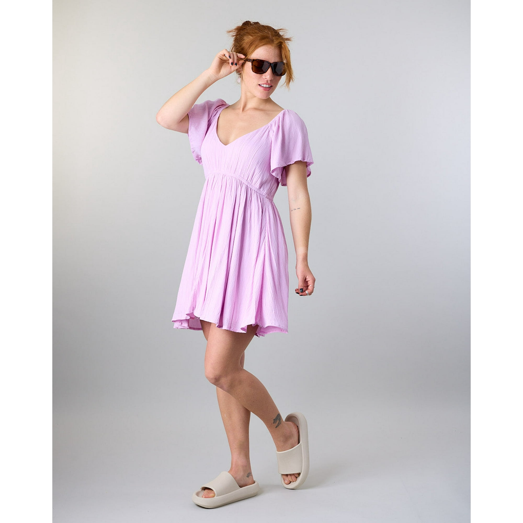 Vestido Smock Crep Manga Ancha Lila Polemic