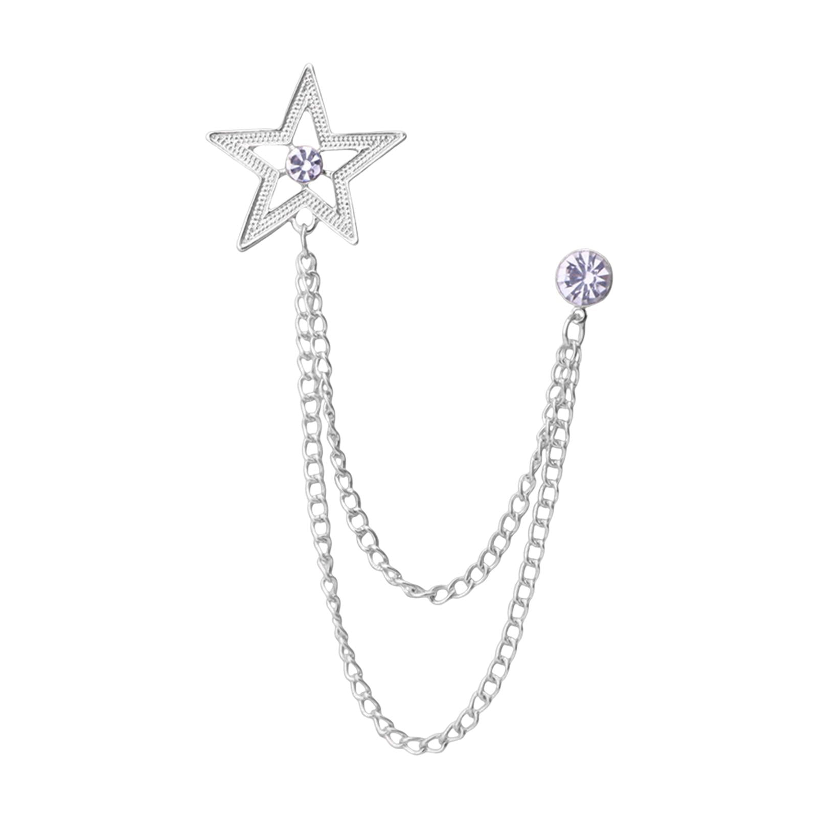 Ioensy - Broche De Estrella Para Cuello De Traje Para Hombre, Pin De Solapa, Insignia Duradera, Cadena Con Borlas, Accesorio Argent