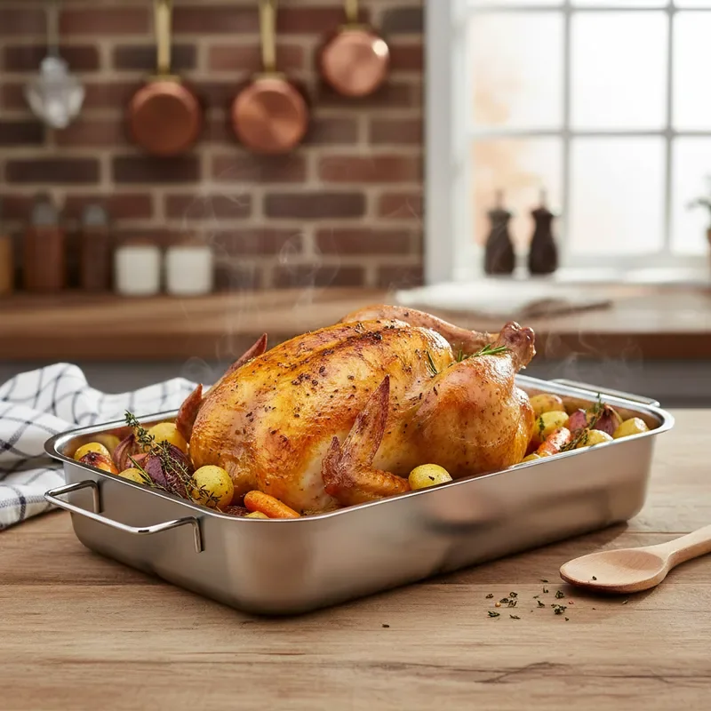 Genérico - Fuente Bandeja Asadera Rectangular De Acero Inoxidable Para Horno