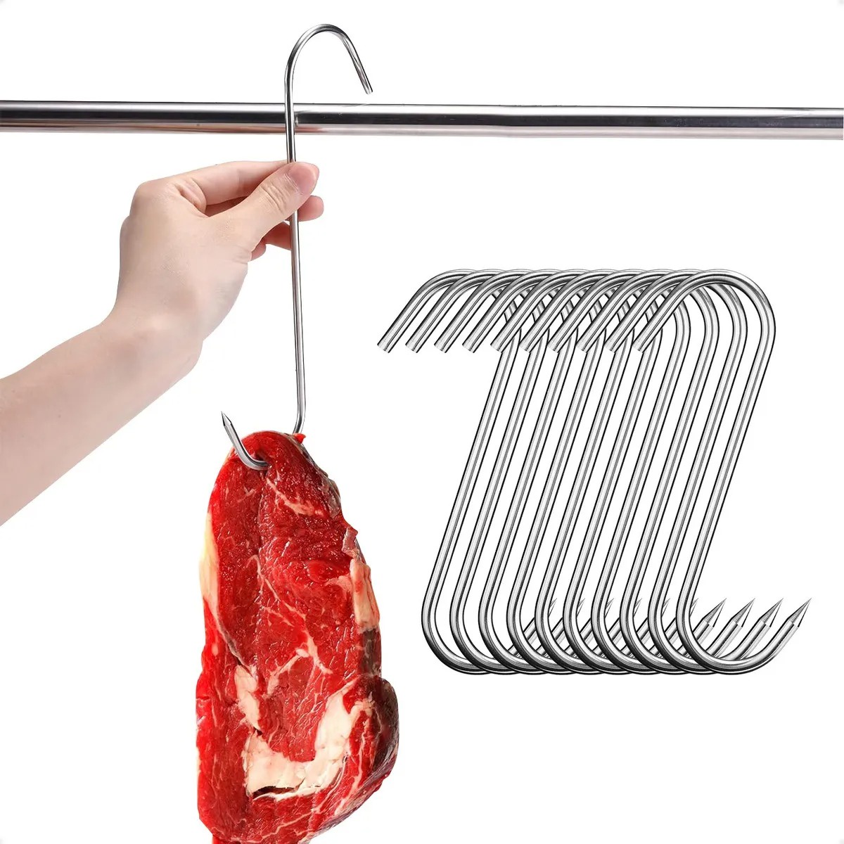 Genérica - 10Pcs Gancho Carnicero 23Cm Acero Inoxidable 304 Φ4Mm