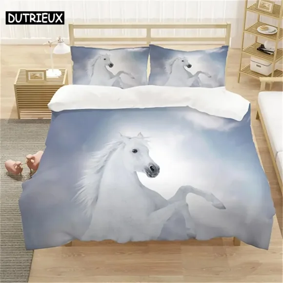 White Horse Bedding Set Bedding Duvet Cover Set Bedding Set Bed Cover Cotton Bedroom Bed Cover Bed Sheets