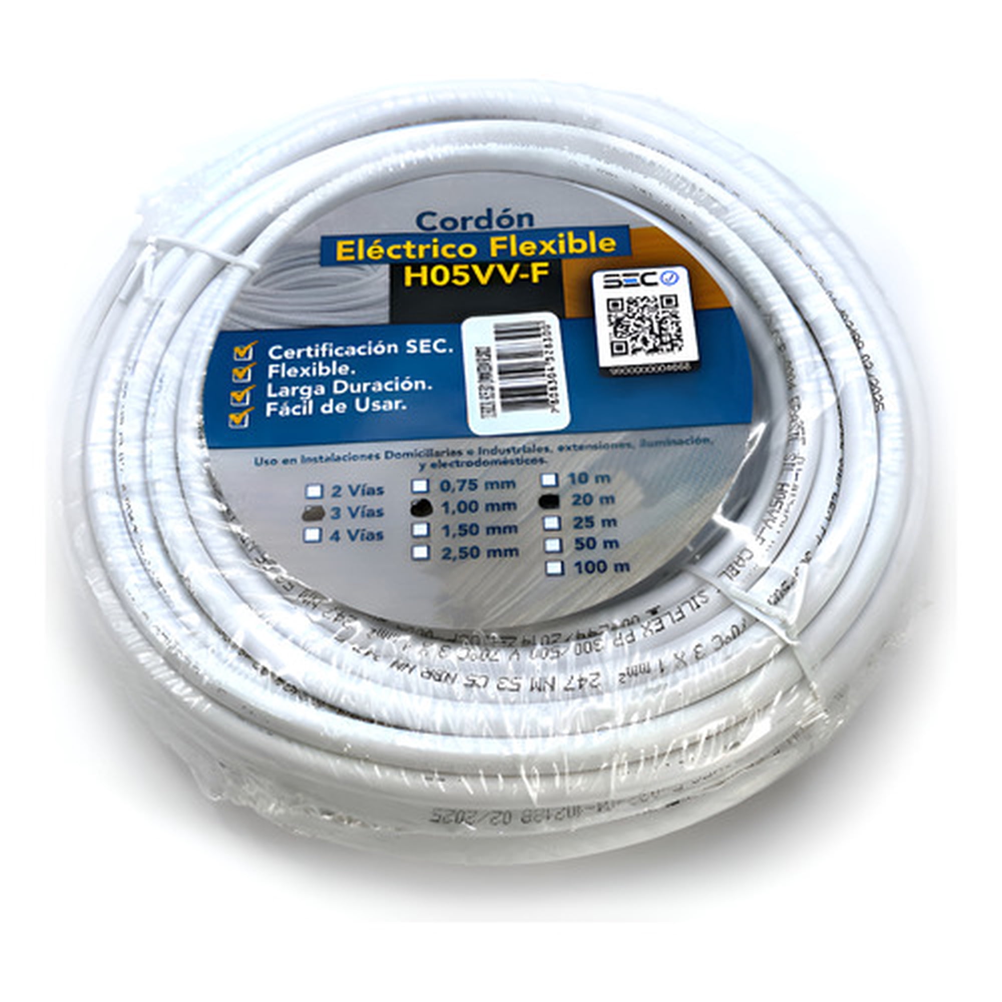 Cable Cordón Eléctrico Sil Flexible 3x1mm2 20m Blanco Sec Blanco