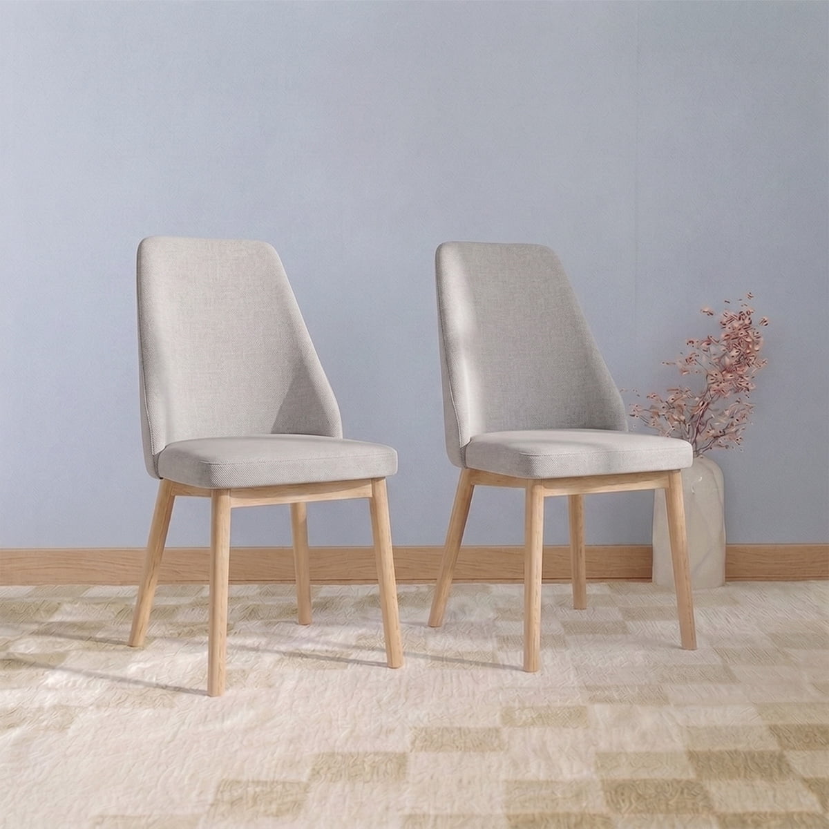 Venhoouse - Pack 2 Sillas Comedor Lena Madera Asiento Acolchado Poliéster Greige