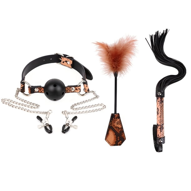 3pcs Bondage Kit With Ball Gag Nipple Clamps Whip And Feather Tickler For Adults