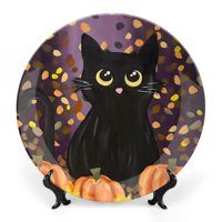 Desmarcar - Fiesta Del Gato Negro Plato Decorativo De Porcelana Fina (Bone China), Plato Decorativo De Cerámica Para Hogar, Oficina, Soporte De Pared, Platos Decorativos Para Dormitorio - 6 Pulgadas (15 Cm)