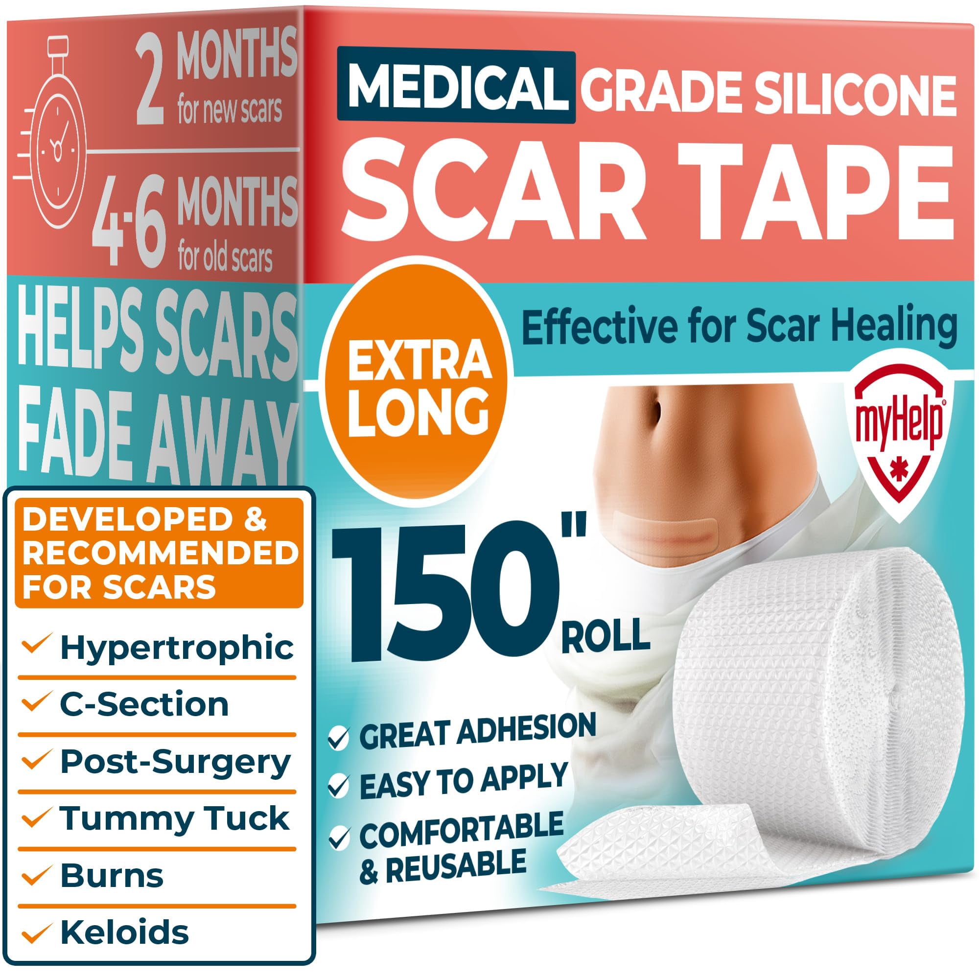 Cinta Adhesiva De Silicona Para Cicatrices Myhelp, Transparente, 4 Cm X 3,8 M, De Grado Médico