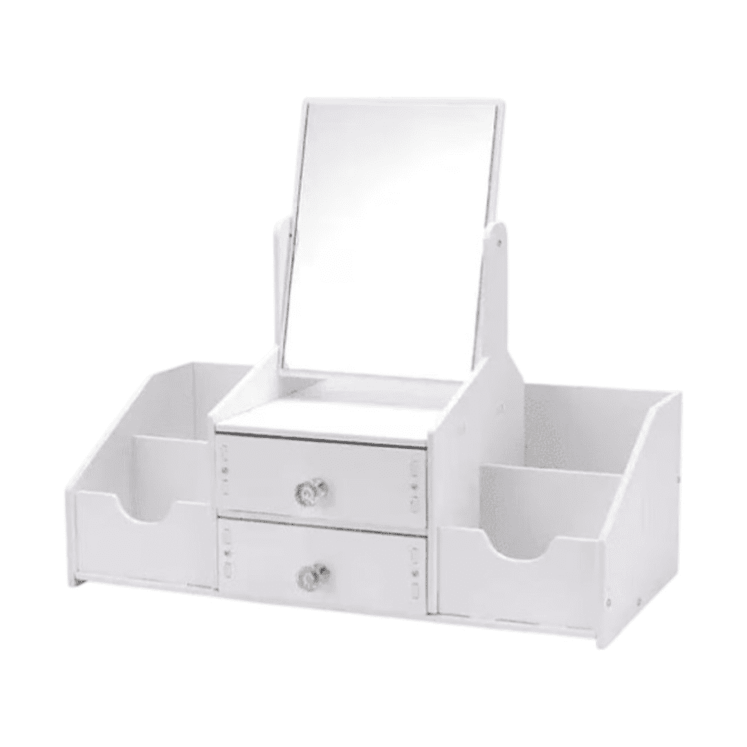 Genérico - Organizador De Maquillaje Con Espejo Y Cajones Cosmetiquero Multiuso Blanco Compacto