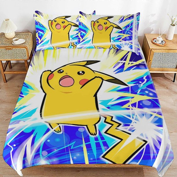 Pi--chu Bed Duvet Cover Microfiber Bedding Se3D Printed Lightweight3 Piece Comforter Set