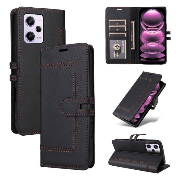 Premium Wallet Case for Xiaomi Redmi Note 12 Pro Plus 5G with Card Slots & Kickstand, Flip Cover Black