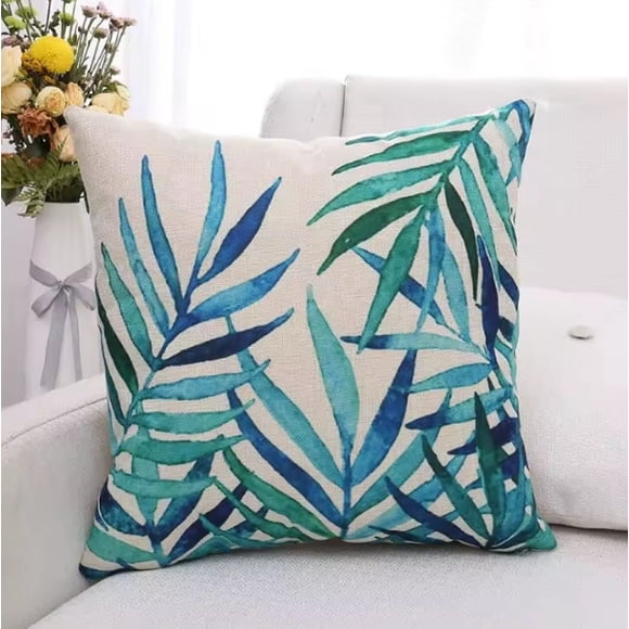 Funda de Cojín 45x45 cm Hojas Tropicales Verde Azulado