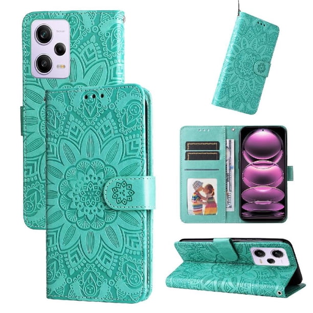 Funda tipo cartera FOXDOCK para Xiaomi Poco X5 Pro 5G , diseño girasol en relieve, cuero PU, cierre magnético, soporte y tarjetero