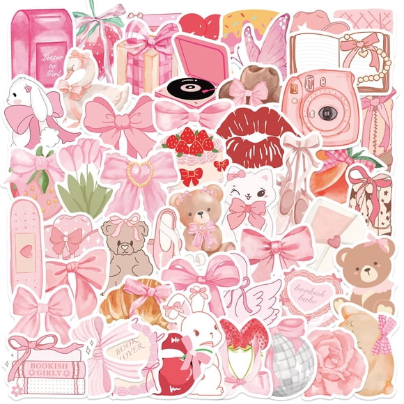 Paquete De Stickers Coquette Rosa 100 Piezas De Vinilo Impermeable