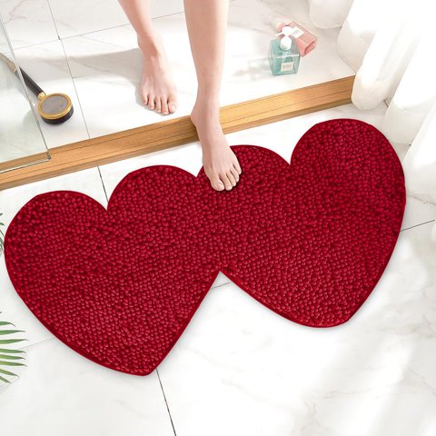 Genérico - Alfombras De Baño Anydesign Para San Valentín, Con Doble Corazón, Color Rojo