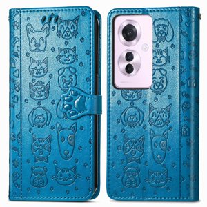Funda Cartera Foxdock Para Oppo Reno 11F 5G , Flip Pu Con Relieve De Gatos Y Perros, Tarjetero Y Soporte