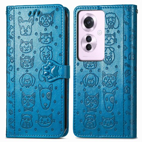 Funda Cartera Foxdock Para Oppo Reno 11F 5G , Flip Pu Con Relieve De Gatos Y Perros, Tarjetero Y Soporte