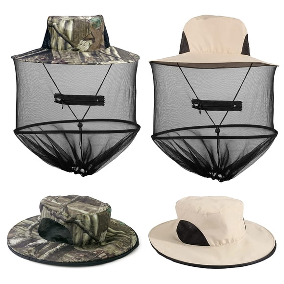 Gorros tipo mosquitero con forma de cabeza de mosquitero, paquete de 2 sombreros tipo pescador, color caqui, tamaño grande