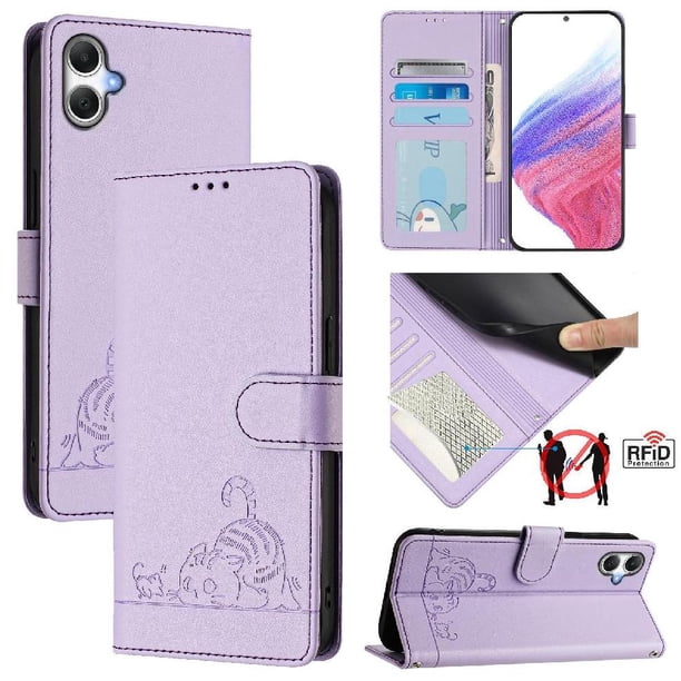 Funda tipo cartera FOXDOCK para Samsung Galaxy A06 4G con soporte, ranuras, RFID, diseño de gato