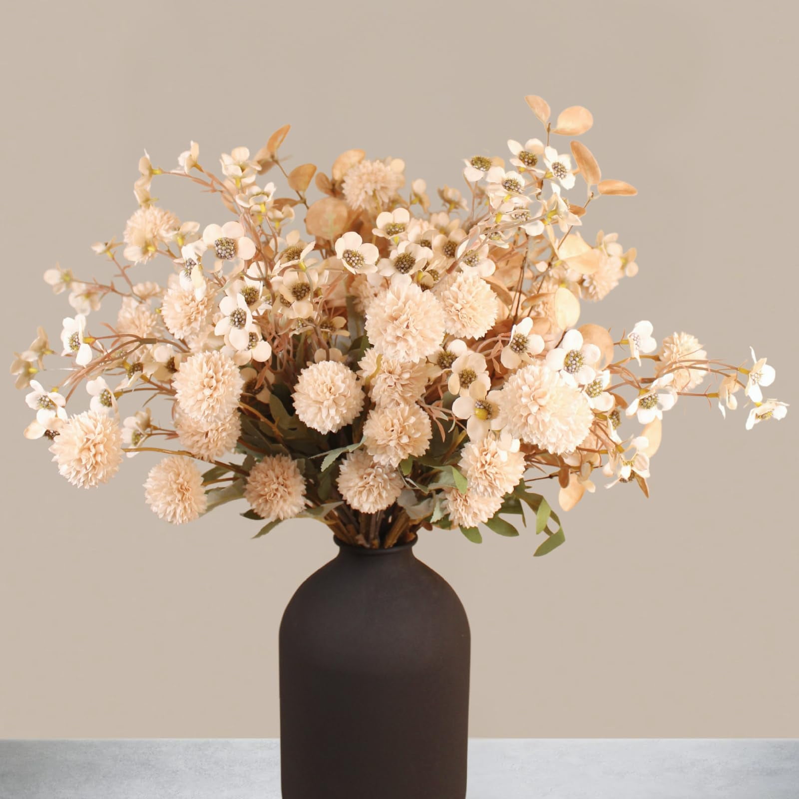 Arreglos Florales De Seda Ryddelighome Beige Mums + Eucalipto