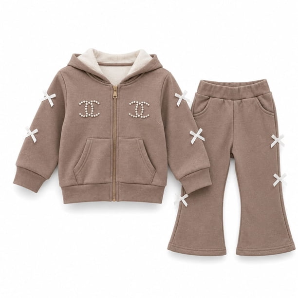 Conjunto De Buzo Pata Ancha + Poleron Manga Larga Forradito Para Niñas Otoño Invierno