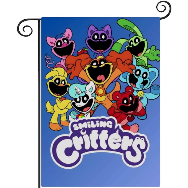 Critters Sonrientes -bandera de jardín temática. Regalo perfecto para fans, amigos y familiares, ideal para actividades al aire libre y decoración de fiestas.45CM*100CM