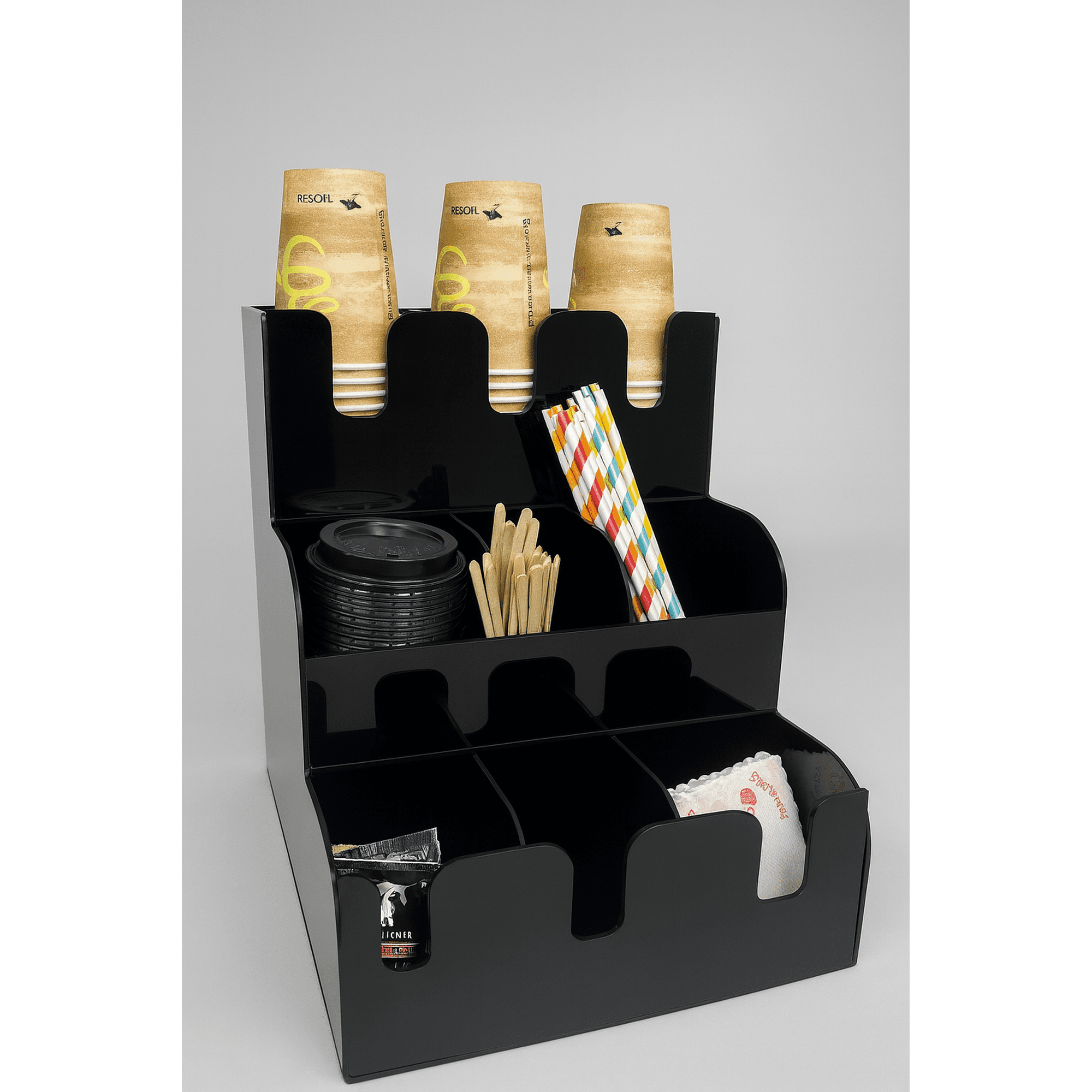 Alzate Acrilicos - Organizador Portavasos De Acrílico Negro – 3 Compartimientos