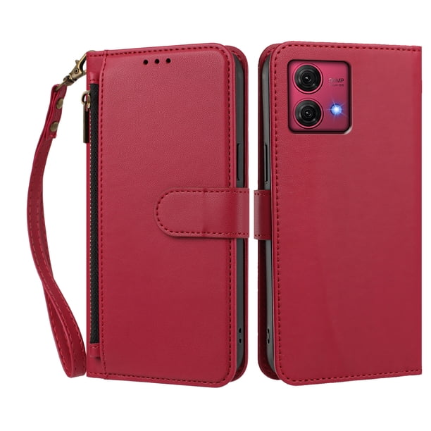 Funda Tipo Billetera para Motorola Moto G84 5G con Soporte y Bolsillo con Cierre Rojo