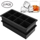thumbnail image 1 of Paquete de 2 bandejas de silicona para cubitos de hielo, 8 cubos cuadrados por bandeja, ideales para whisky, cócteles, sopas, comida para bebés y golosinas congeladas. Flexibles., 1 of 8