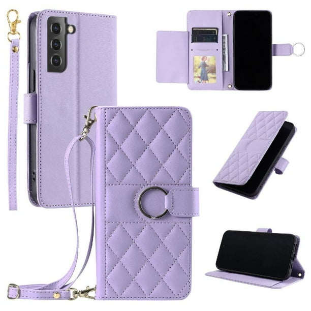 Funda tipo billetera FOXDOCK para Samsung Galaxy S21 FE – Tapa abatible con correa para mujer