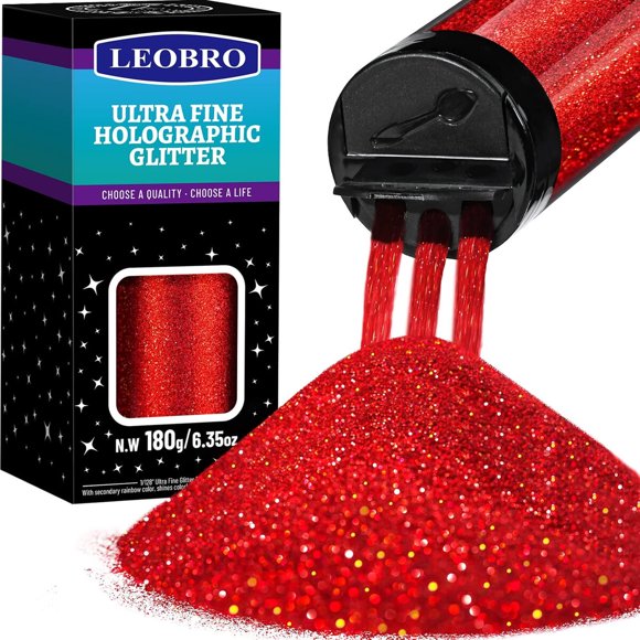 LEOBRO Glitter rojo rubí holográfico, 180 g