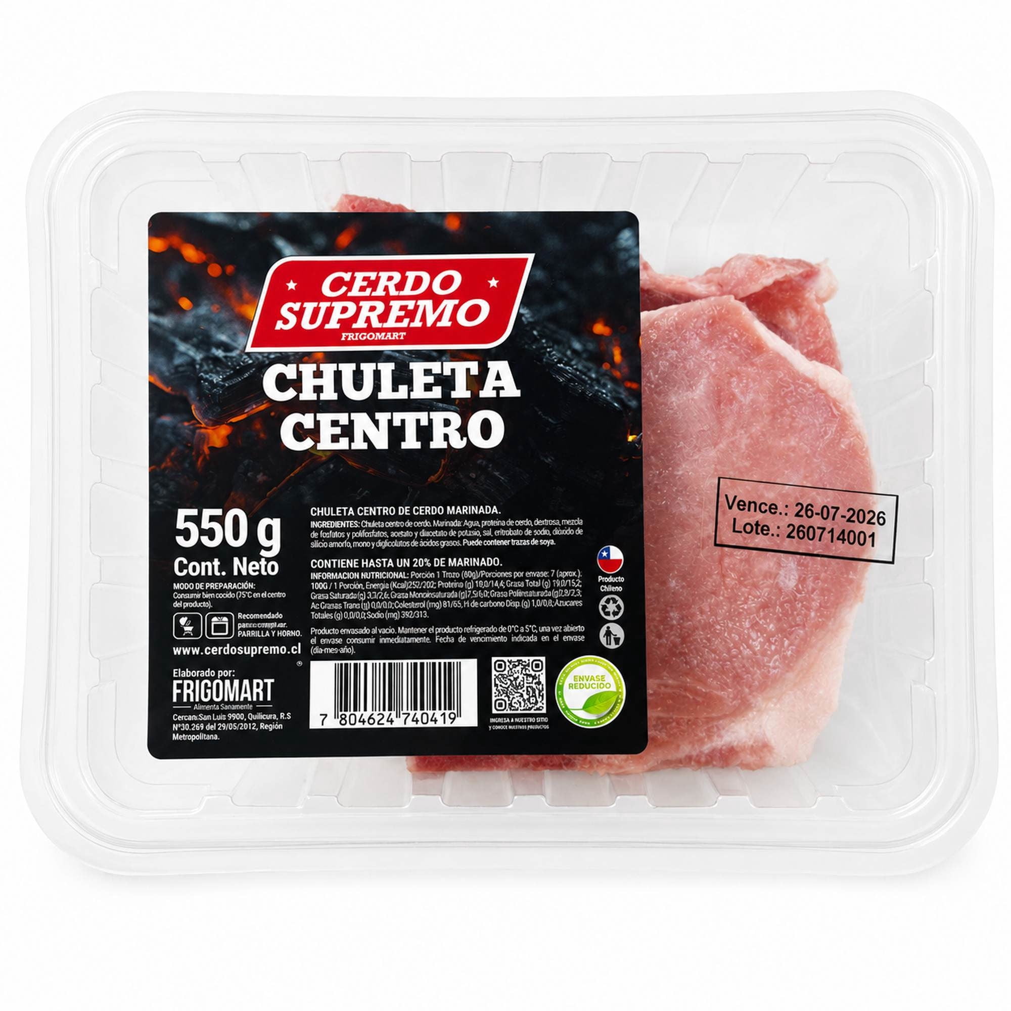 Chuleta De Cerdo Centro 550 g Cerdo Supremo