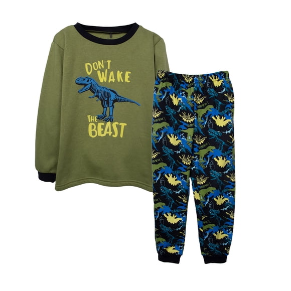 Pijama Niño Manga Larga Franela Verde