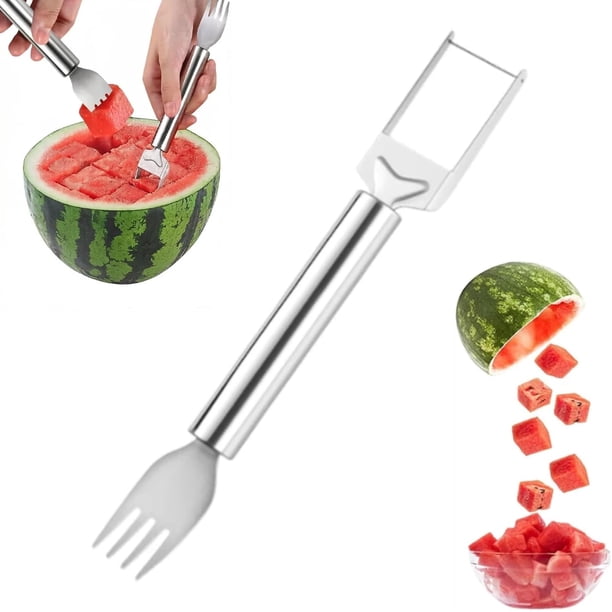 Cortador fruta acero inoxidable 2 en 1 mejorado sandía tenedor camping