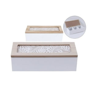Oem - Caja De Té Mediana De Madera 3 Espacios Con Corazon Ramas