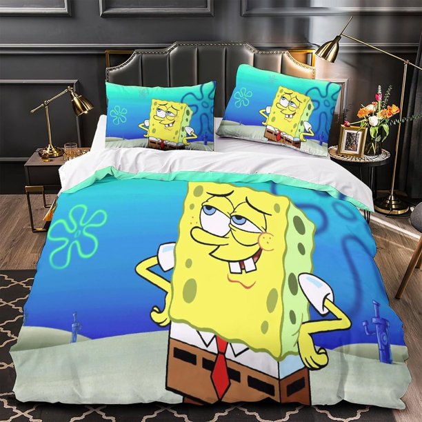 Spongebob for Boys Girls Comforter Covers 3D Printed Anime Characters Quilt Cover Duvet Cover with Zipper Closure Bedding Set with Pillow Cases Soft Microfiber 3 Pieces Double