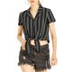 thumbnail image 1 of INSPIRE CHIC Camisa de Mujer a Rayas con Botones, Manga Corta, Nudo Frontal, Talla M, Negro, 1 of 7