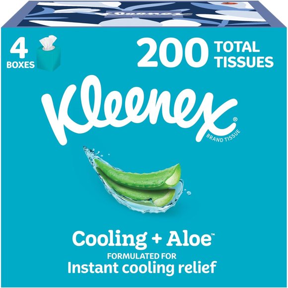 Kleenex Cooling Aloe Facial Tissues, 4 Cube Boxes, 50 Tissues