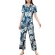 thumbnail image 1 of INSPIRE CHIC Conjunto de Pijama de Satén para Mujer Seda Floral Manga Corta Top y Pantalones 2 Piezas Pijamas XS Azul, 1 of 6