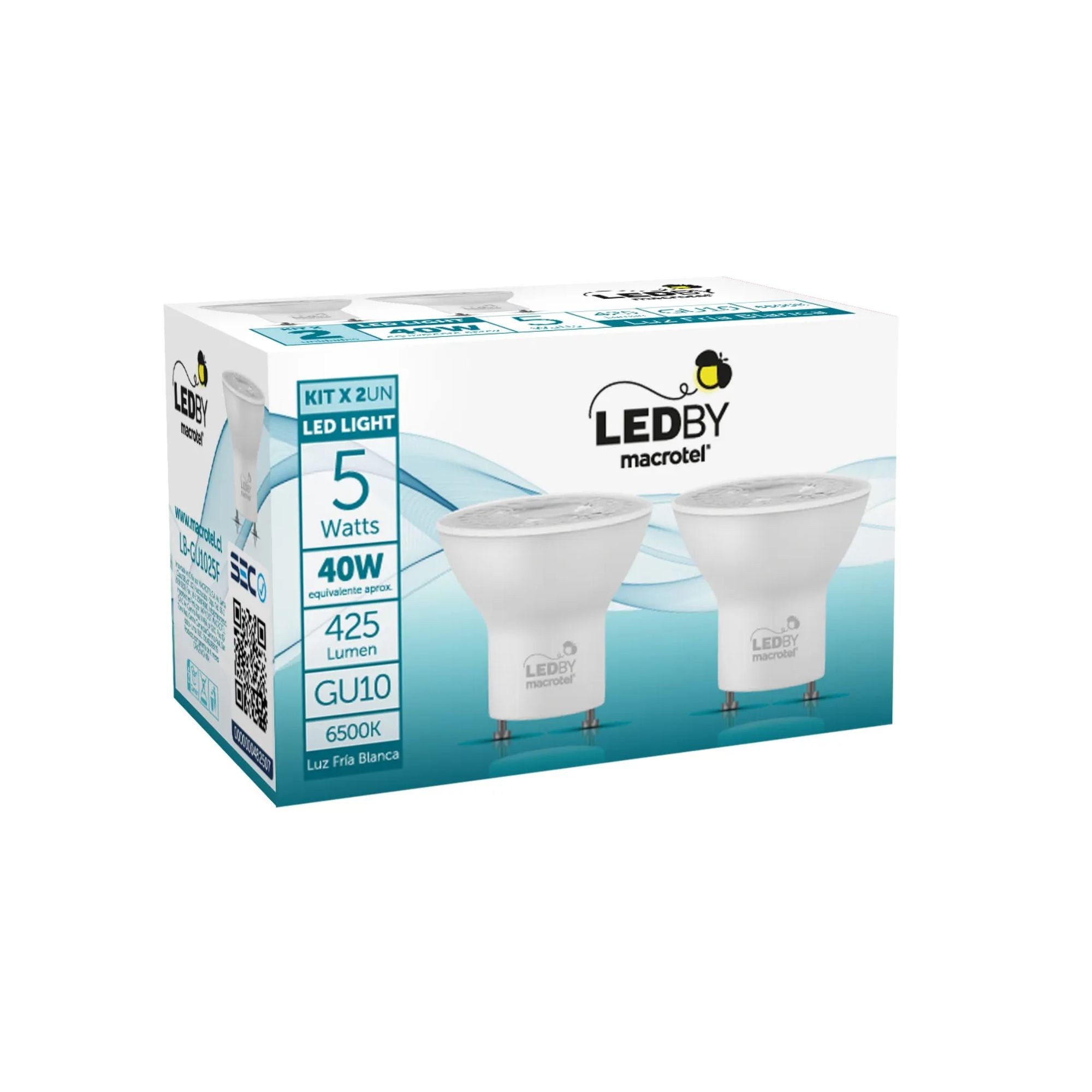 Ampolletas Led Gu10 Luz Fría 6500k 5w Kit 2un - Macrotel