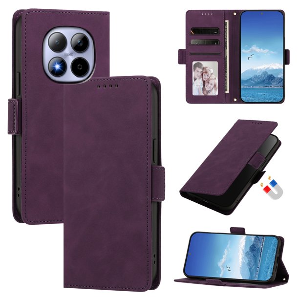 Funda Billetera Delgada para Xiaomi POCO M8 Pro 5G con Ranuras y Soporte Morado oscuro