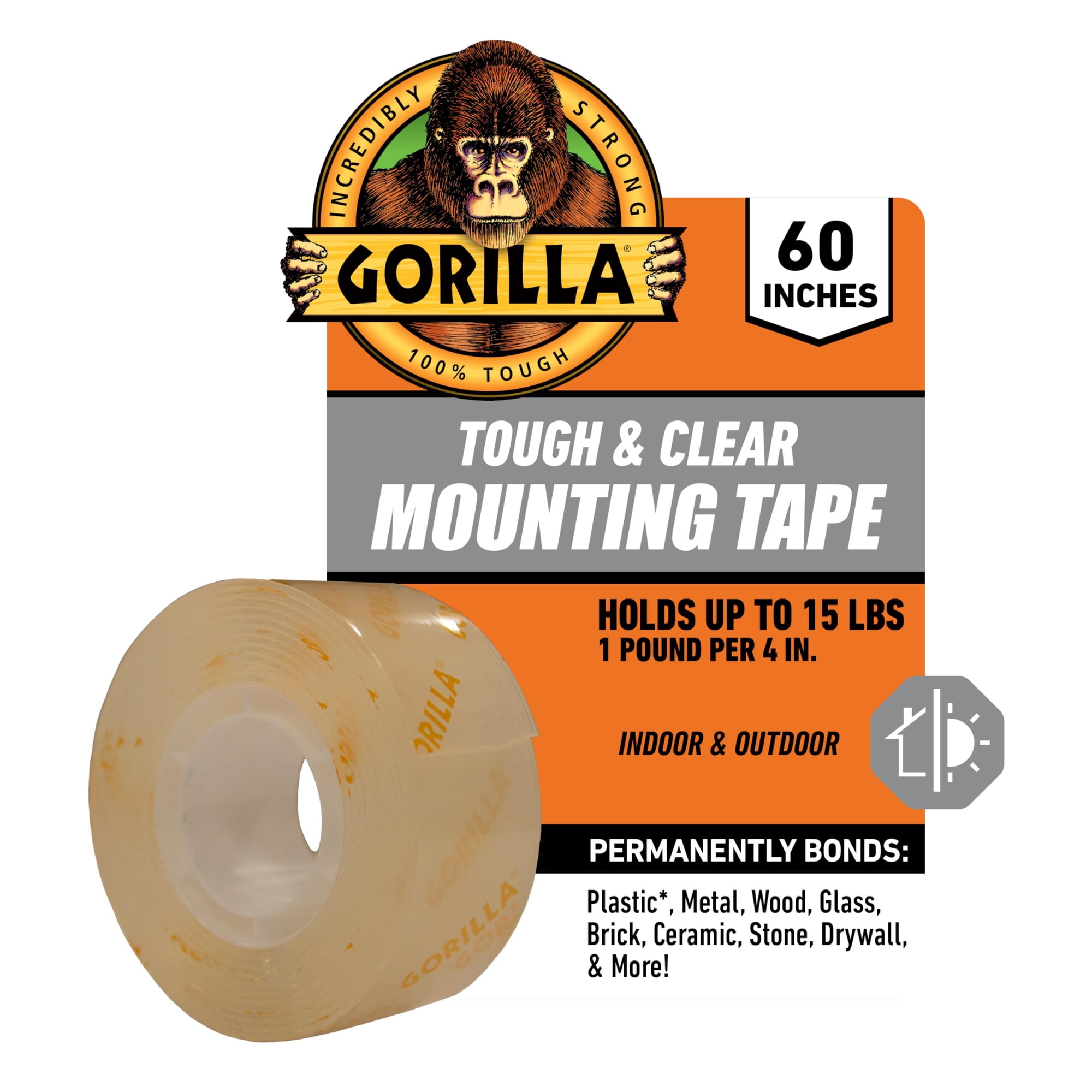 Cinta De Montaje Gorilla Tough & Clear, Resistente A La Intemperie, 1 Cm X 60 Cm