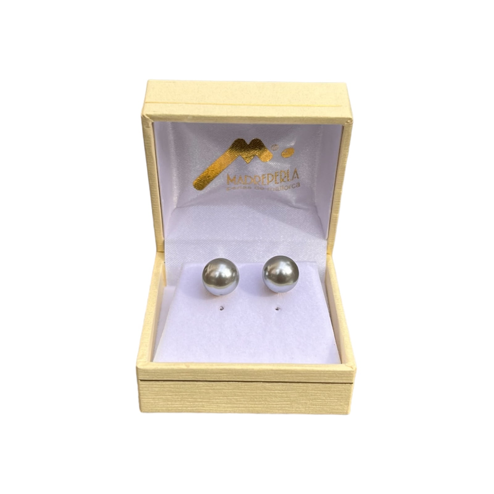 Aros De Perlas Gris De Mallorca Enchapado En Oro 18k