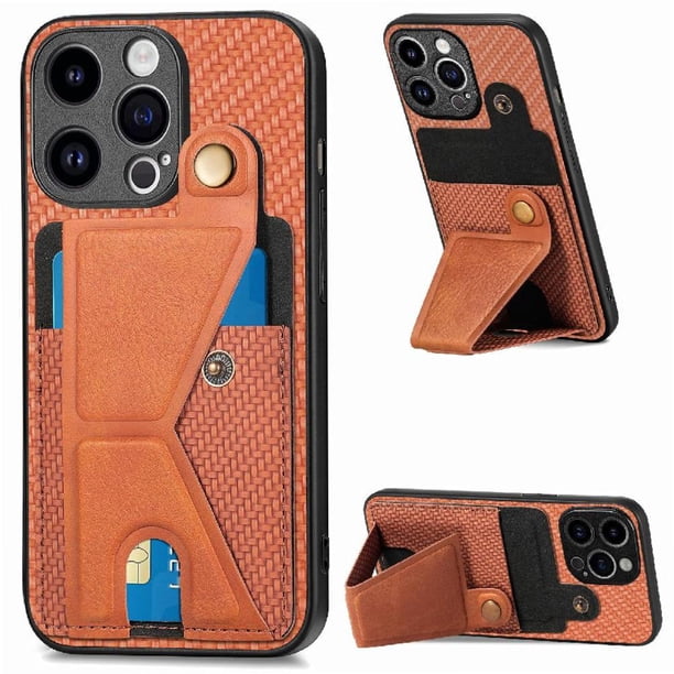 Funda Resistente para iPhone 15 Pro Max con Tarjetero y Soporte, Diseño Magnético Marrón