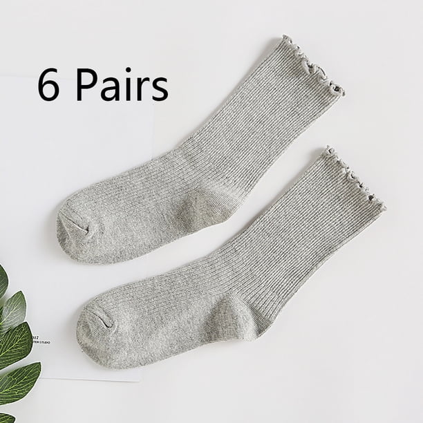 Calcetines de mujer. Calcetines tobilleros informales con puños vueltos y volantes, transpirables, de algodón fresco, con diseño de lechuga y volantes (paquete de 3)