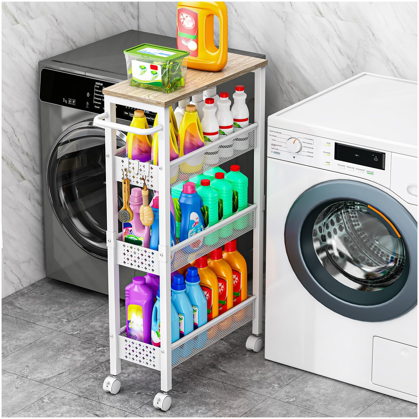 Carrito De Almacenamiento Vivihomety Utility Con Tapa De Madera Enrollada De 4 Niveles