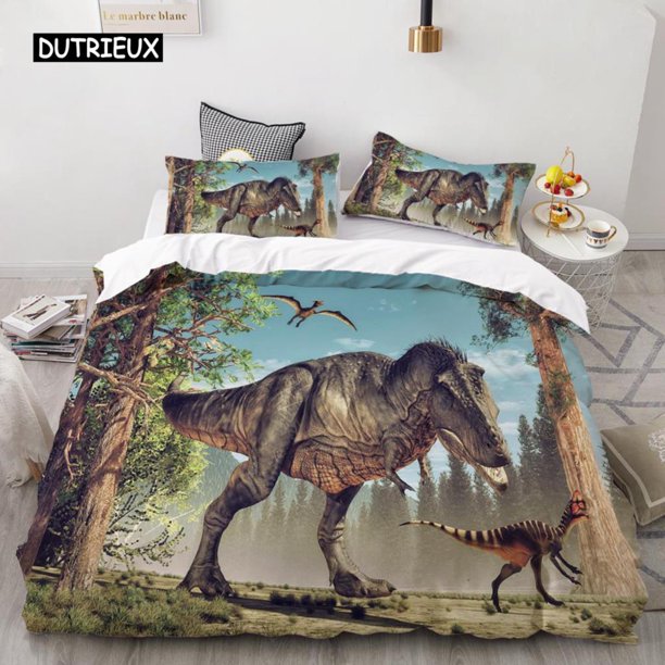 x432 Bed SheetsDinosaur Duvet Cover Set Twin Size Polyester Quilt Cover Jurassic World Park Dinosaur Prints Twin Bedding Set for Kids Teen Boys 3-Piece Bedding Set (1 Duvet Cover + 2 Pillow Shams) nj4