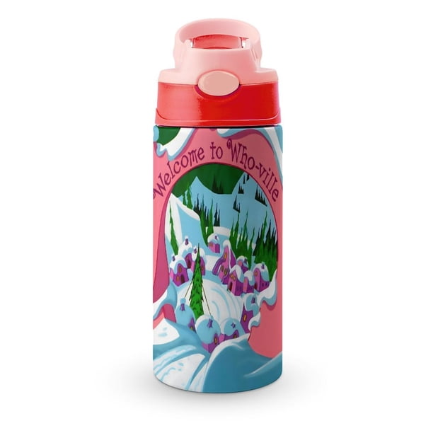Navidad: Bienvenido a Villa QuiénBotella de Agua con Tapa Pop Top de Un Toque, Acero Inoxidable, a Prueba de Fugas, para Deportes, Botella Infantil rosa 12 oz