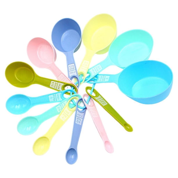 Juego de 12 cucharas y tazas medidoras, herramientas de medición de cocina, agarre cómodo, diseño de PP, almacenamiento anidado, medición precisa, ade Multicolor