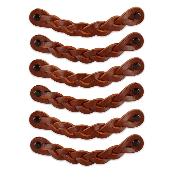 Tiradores de cuero trenzado Brute Strength color cognac, 6 piezas