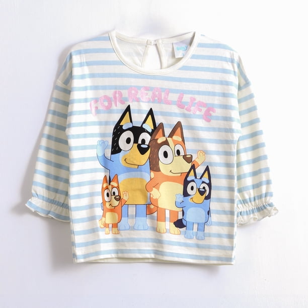Polera Manga Larga Niña Rayas Family Blanco Bluey