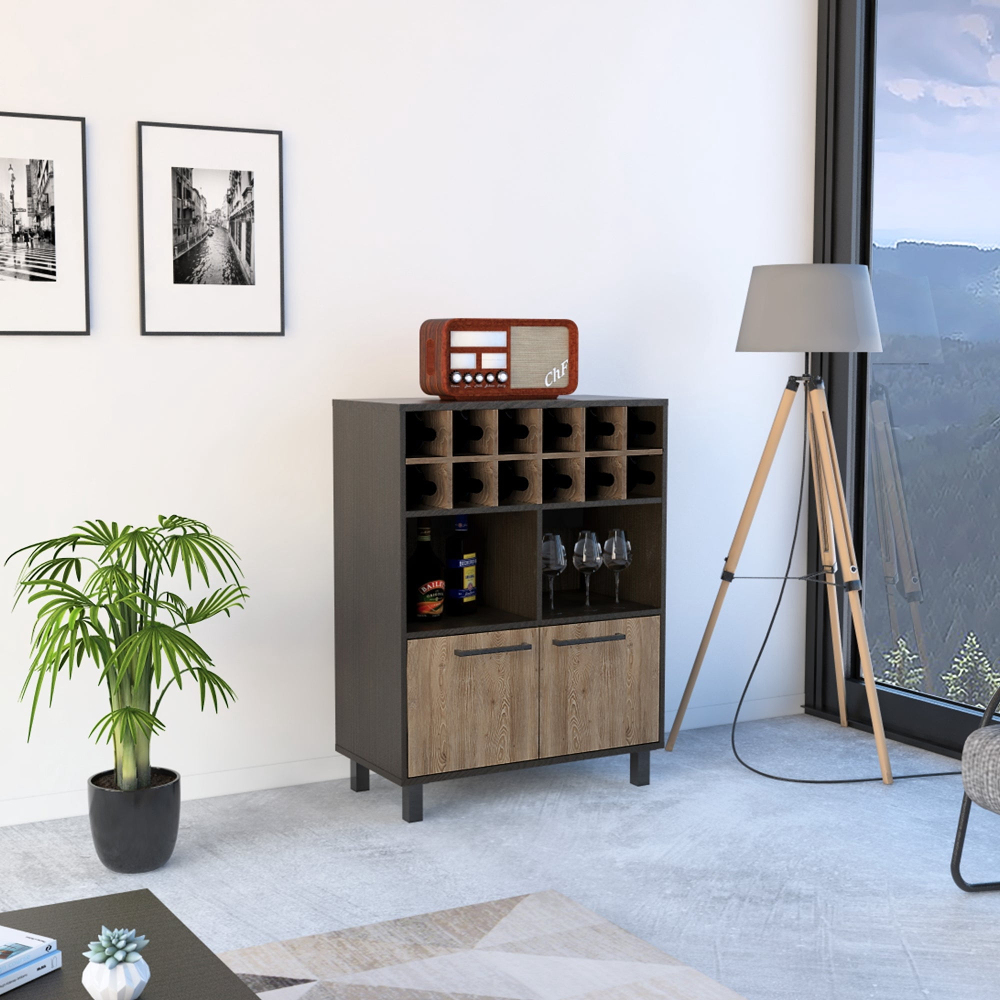 Tuhome - Bar Bajo Kaia Wengue Y Miel 2 Puertas Con 12 Botelleros